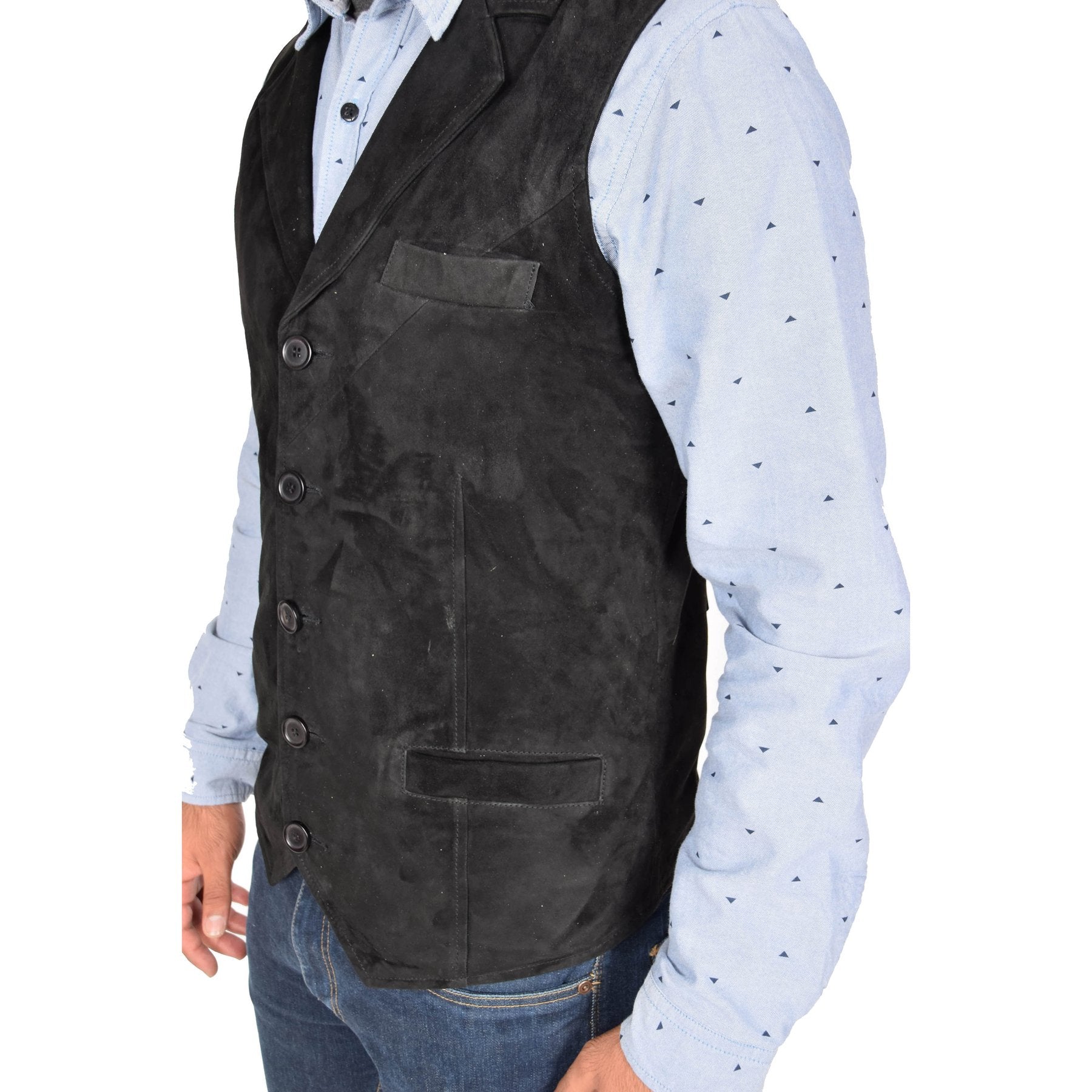 Spine Spark Men's Black Soft Suede Leather Classic Style Vest