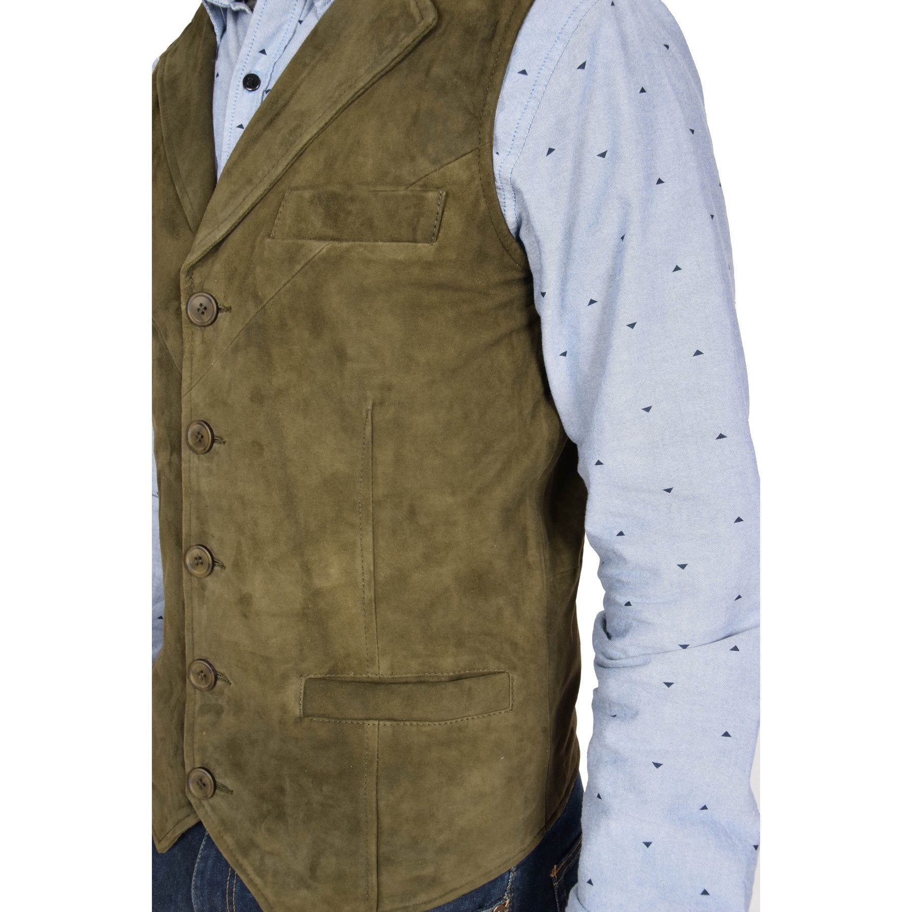 Spine Spark Men's Green Soft Suede Leather Classic Style Vest