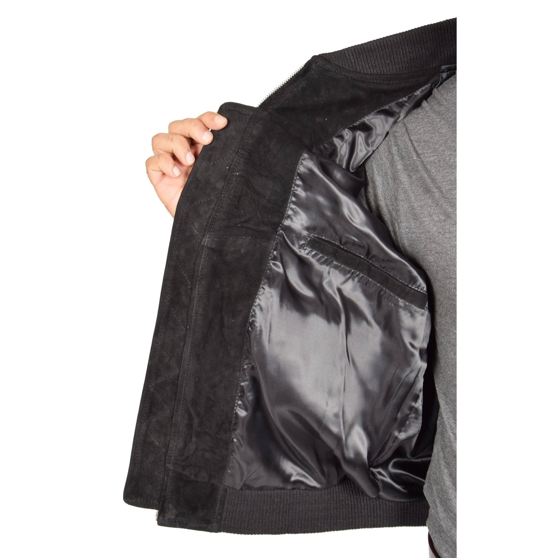 Spine Spark Black Soft Suede Leather Bomber Style Jacket