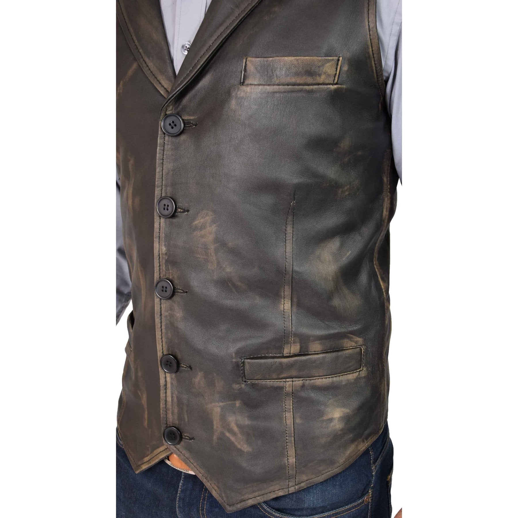 Spine Spark Men's Motorbike Soft Leather Rub Off Classic Style Vest