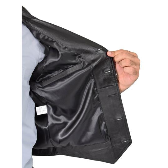 Spine Spark Men's Motorbike Soft Leather Black Classic Style Vest