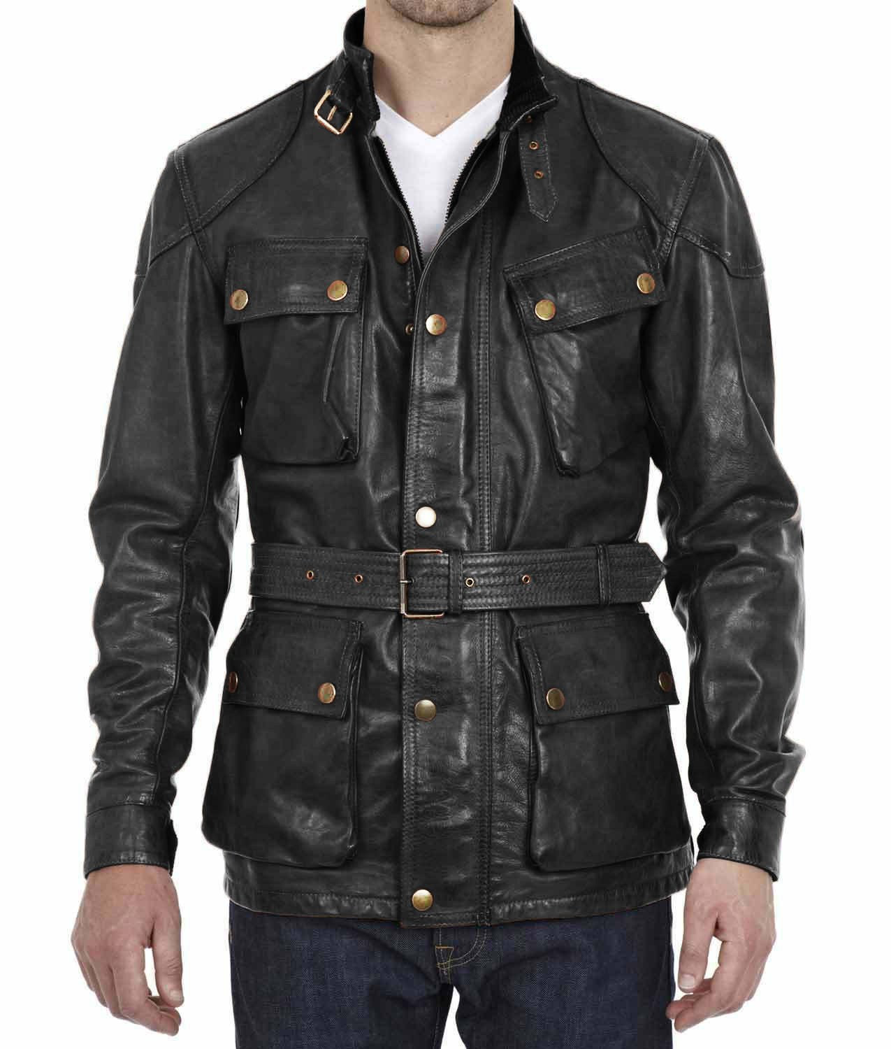 Spine Spark Benjamin Brad Pitt Black Pure Leather Coat & Jacket