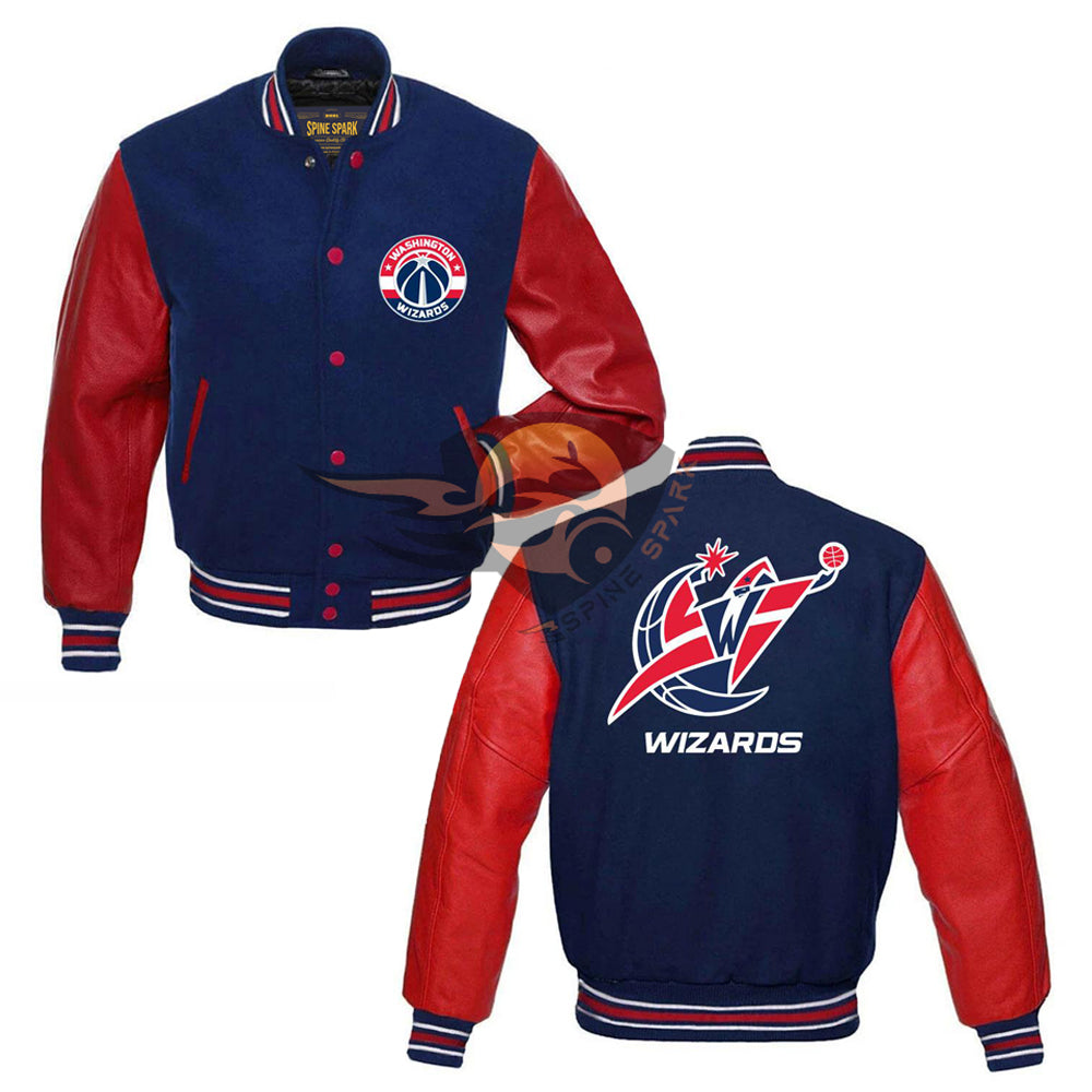 Navy Blue Washington Wizards Varsity NBA Jacket By Spinespark