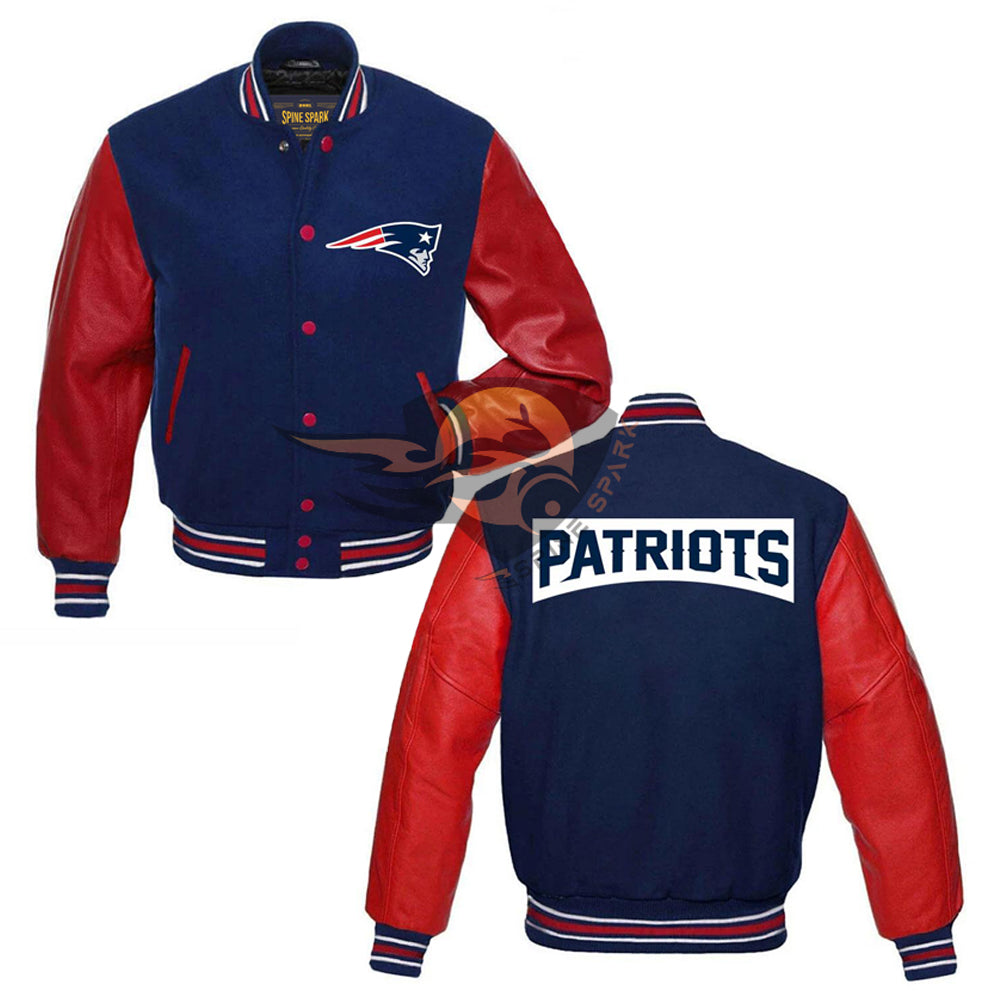 Navy Blue New England Patriots Varsity NFL Jacket By Spinespark