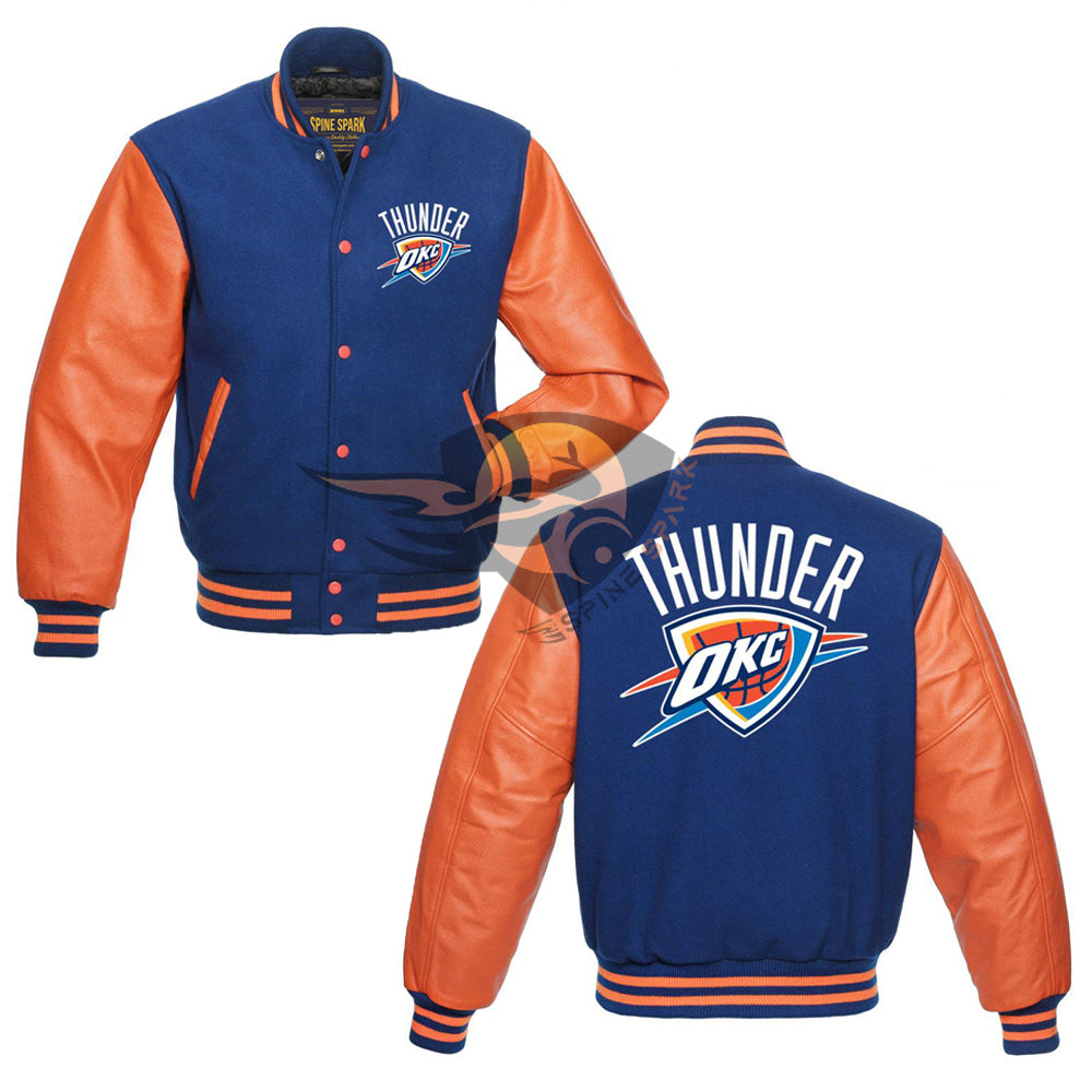 Royal Blue Oklahoma Thunder Varsity NBA Jacket By Spinespark