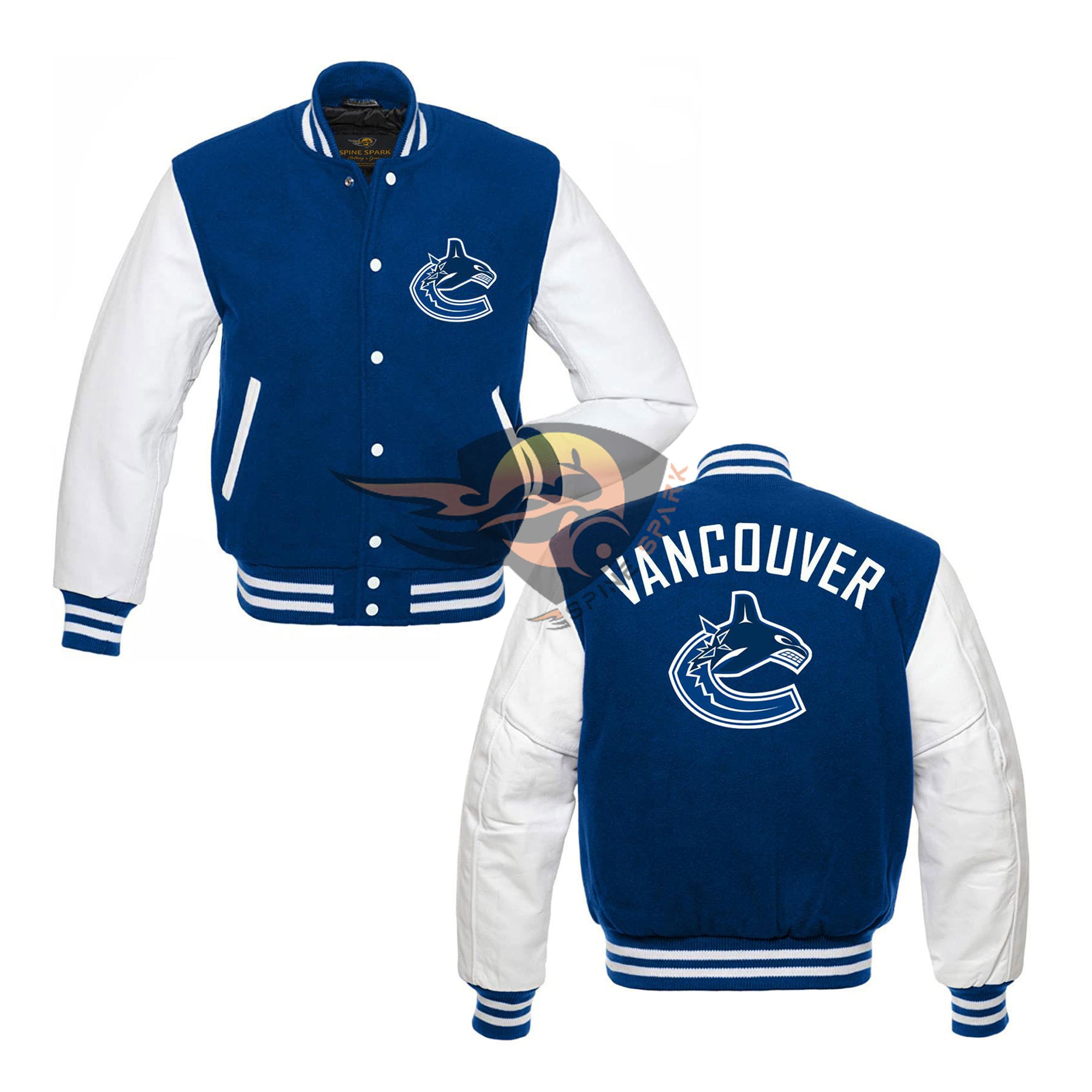 Royal Blue Vancouver Canucks Varsity NHL Jacket By Spinespark