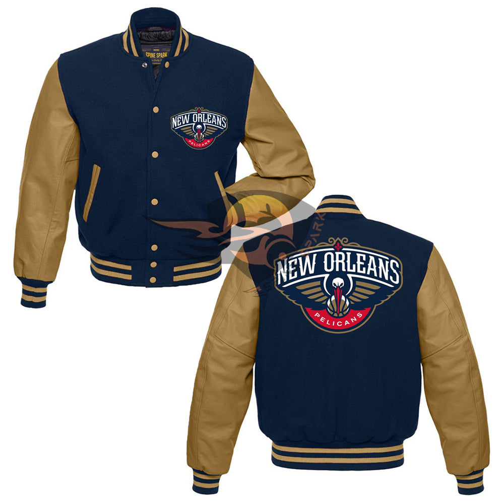 Navy Blue New Orleans Pelicans Varsity NBA Jacket By Spinespark