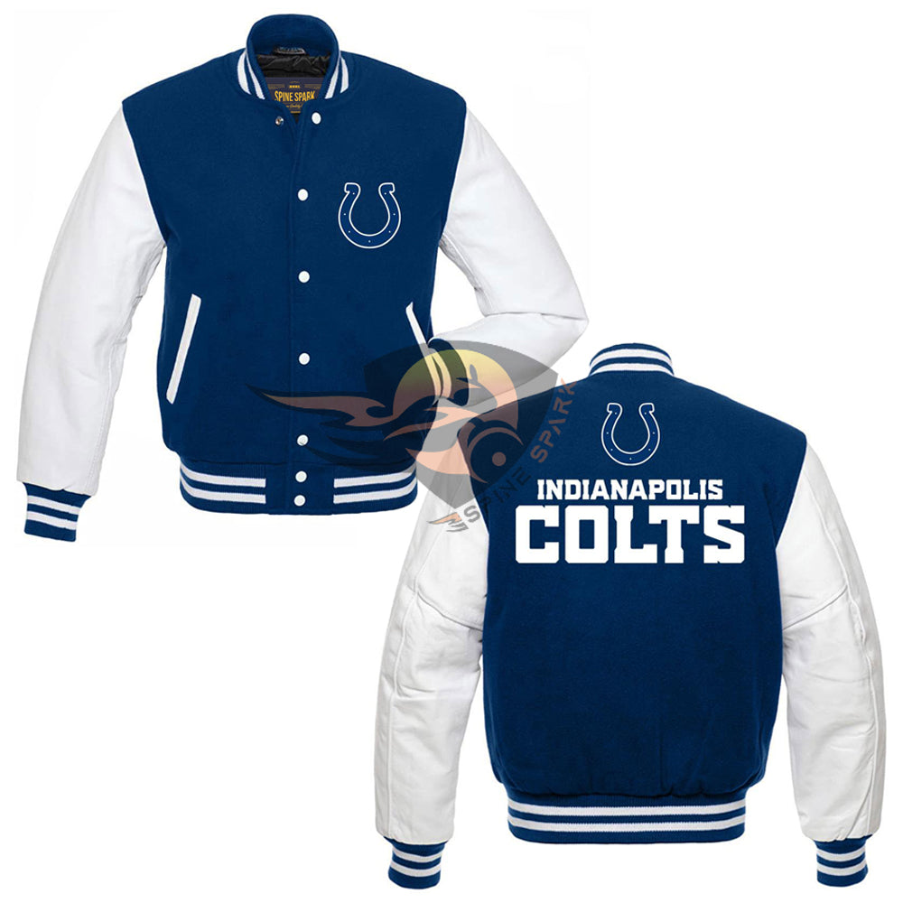 Navy Blue Indianapolis Colts Varsity NFL Jacket By Spinespark