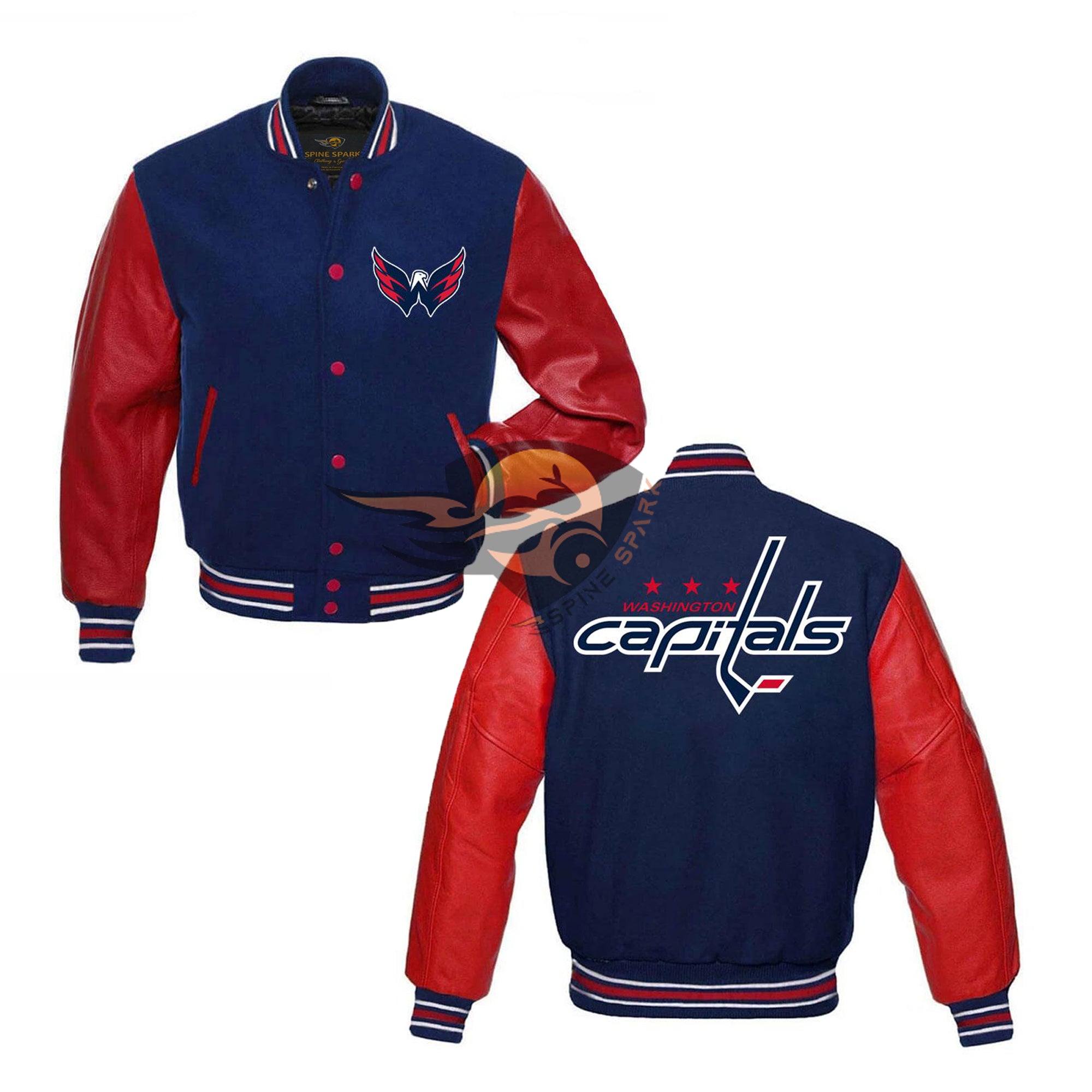 Navy Blue Washington Capitals Varsity NHL Jacket By Spinespark