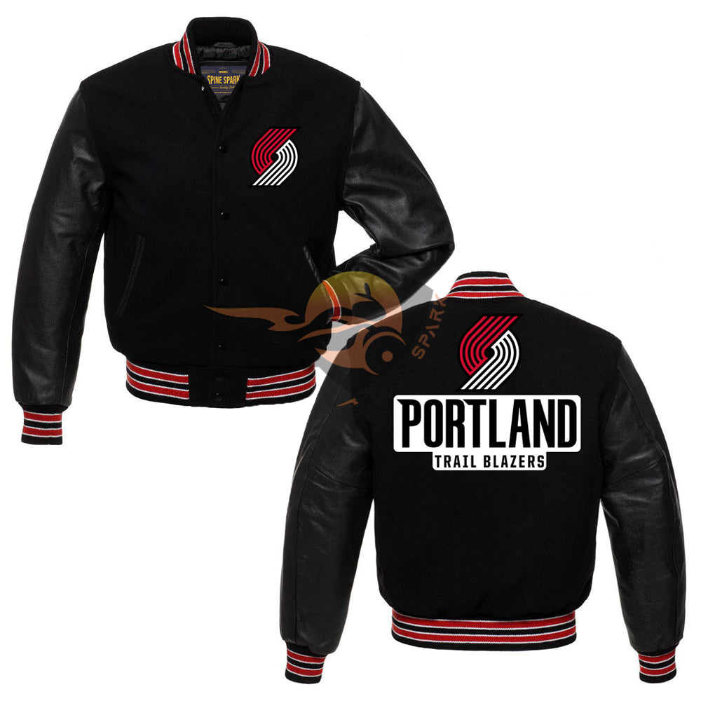 Black Portland Trial Blazers Varsity NBA Jacket By Spinespark