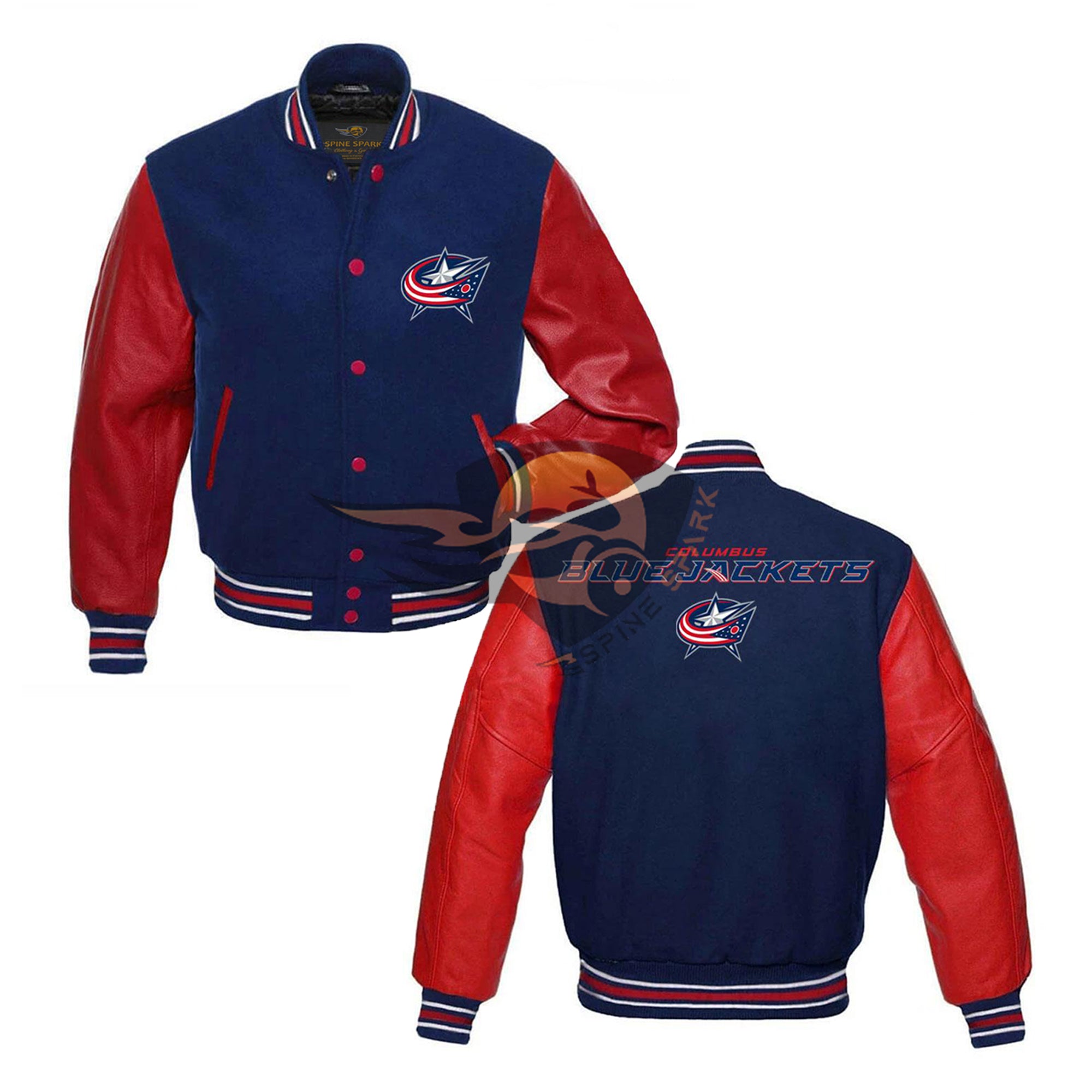 Navy Blue Columbus Blue Jackets Vintage NHL Jackets By SpineSpark