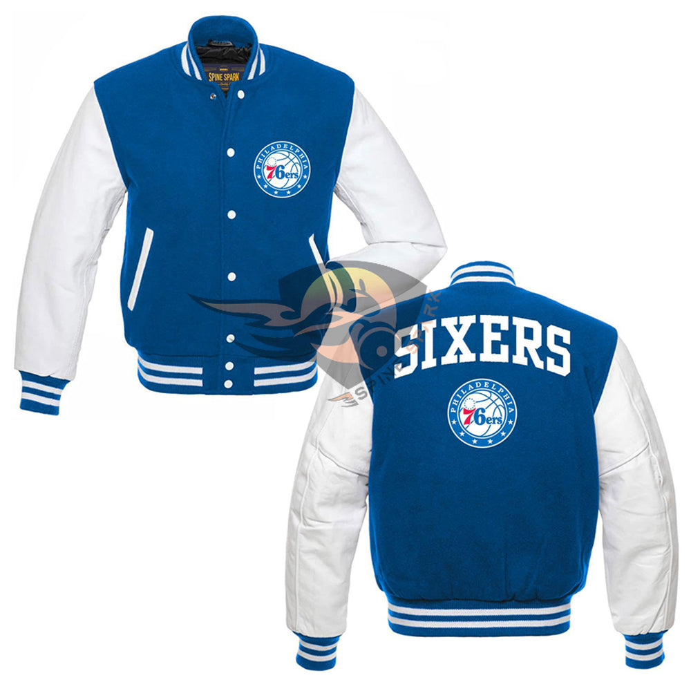 Sky Blue Philadelphia 76ers Varsity NBA Jacket By Spinespark