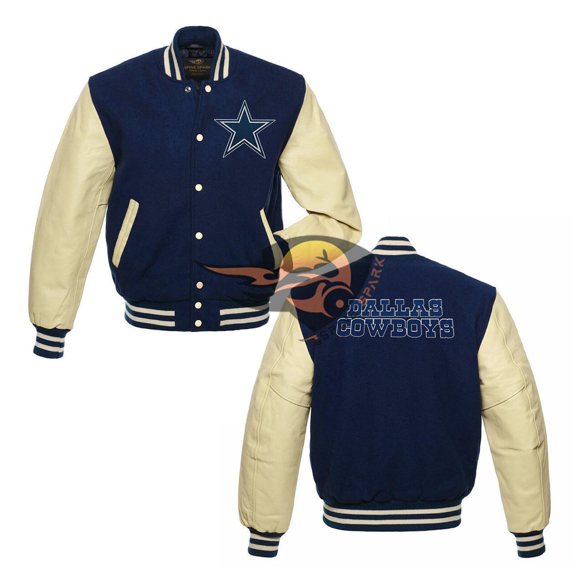 Navy Blue Dallas Cowboys Varsity NFL Jacket By Spinespark