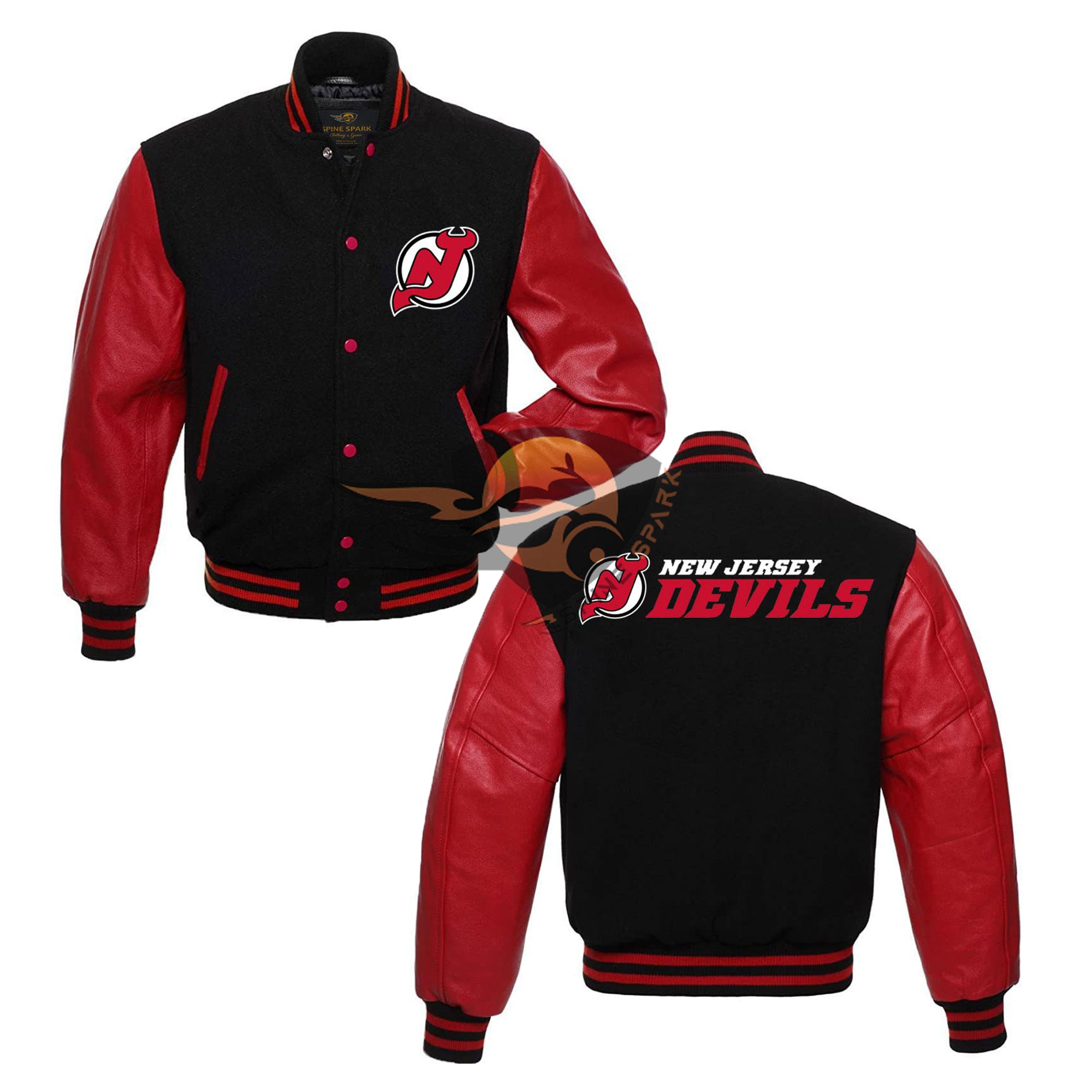 Black New Jersey Devils Varsity NHL Jacket By Spinespark