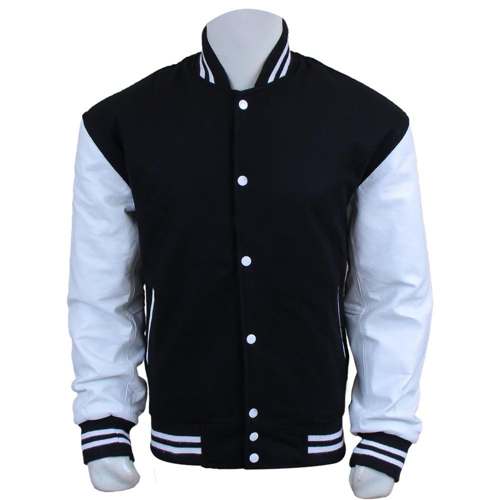 Spine Spark The BEATLES Black Wool Varsity Jacket White Leather Sleeves