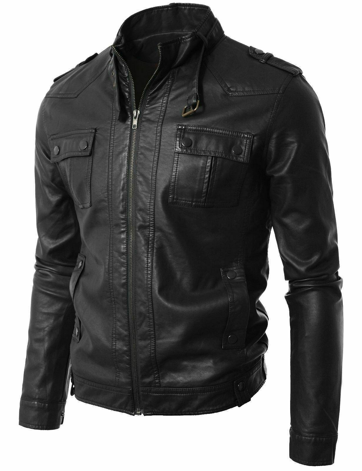 Spine Spark Men's Motorbike Style Black Pure Leather Jacket