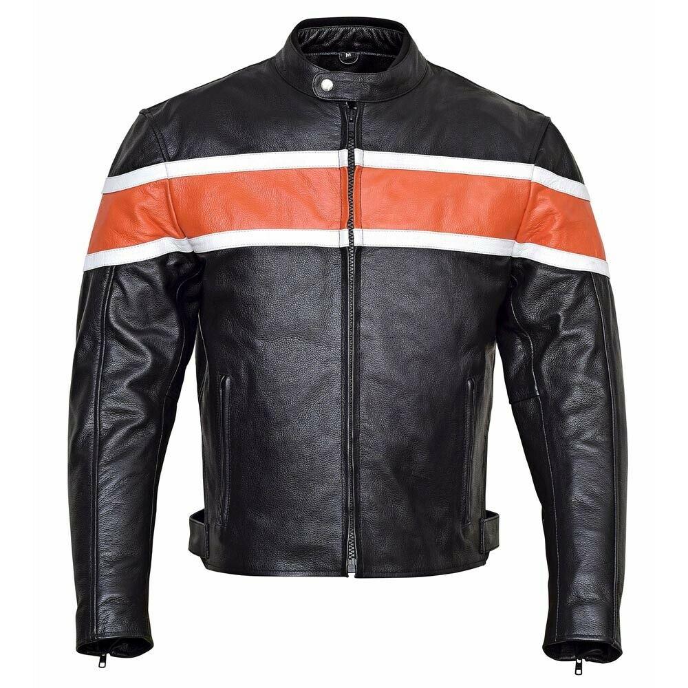 Spine Spark Men's Motorbike Black Orange Pure Leather Jacket