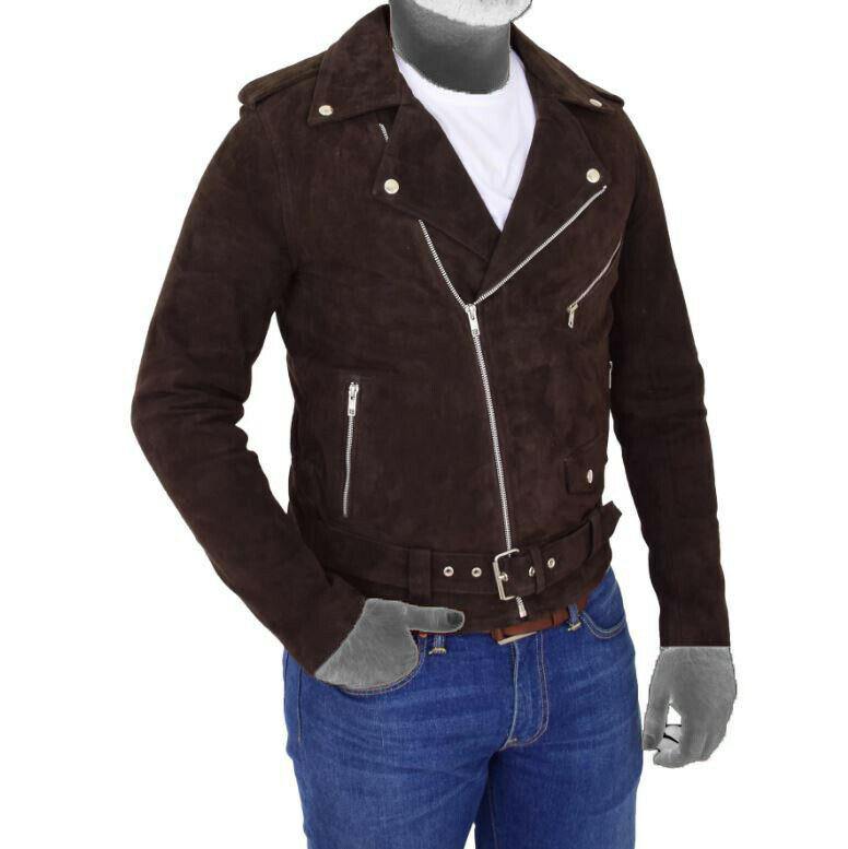 Spine Spark Fitted Brando Style Suede Leather Brown Jacket
