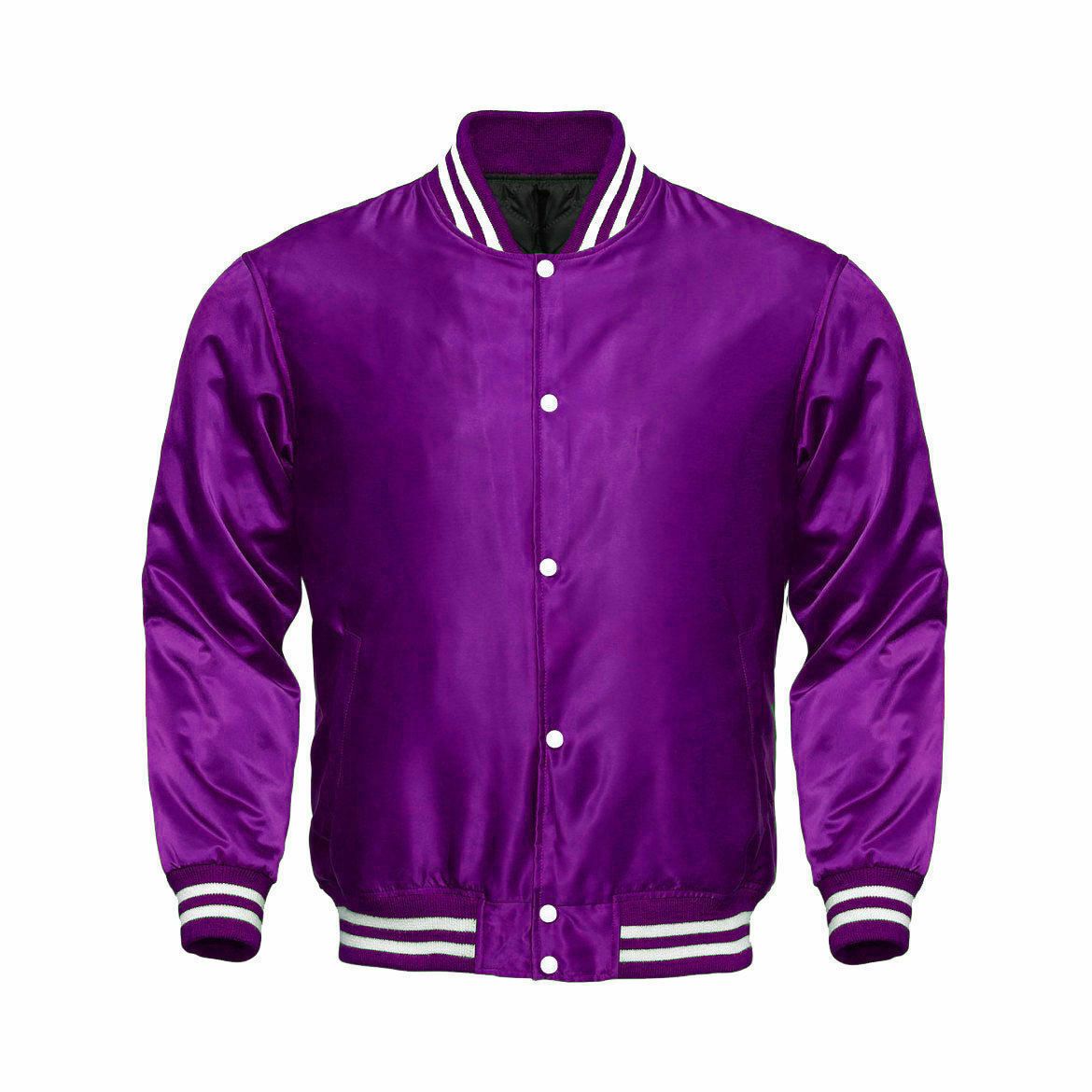 Spine Spark Purple Satin Varsity Baseball Jacket White Rib