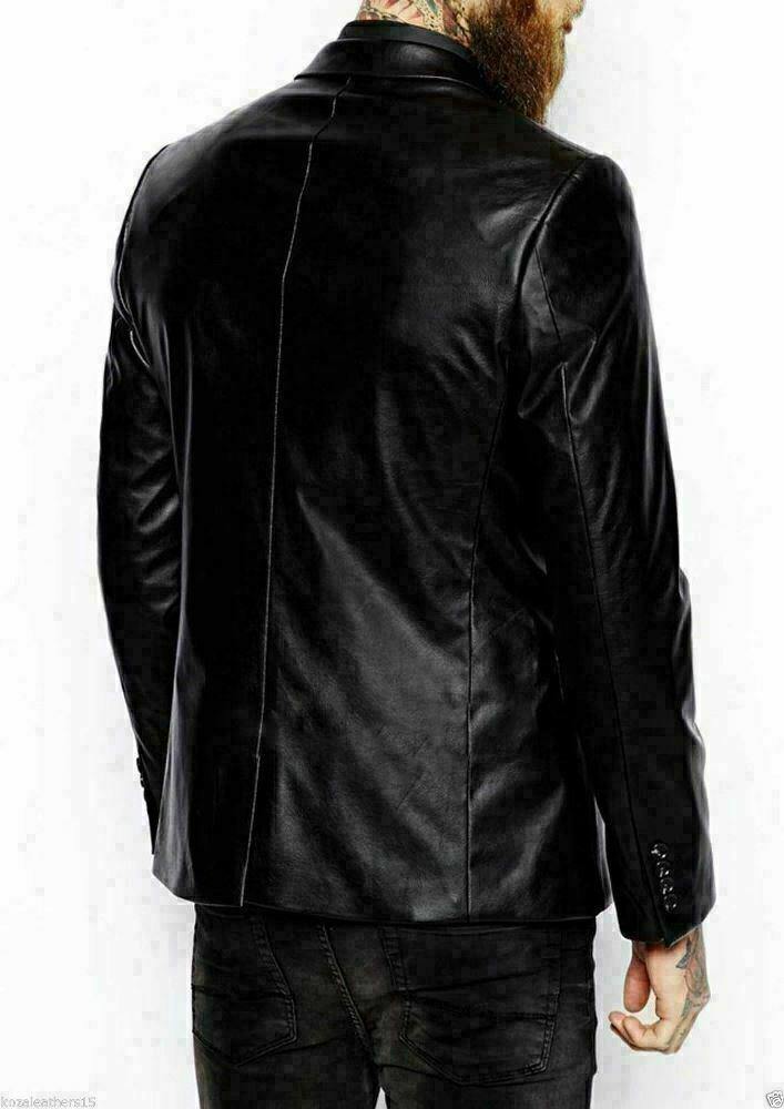 Spine Spark Men's Classic Stylish Black Leather Blazer Coat