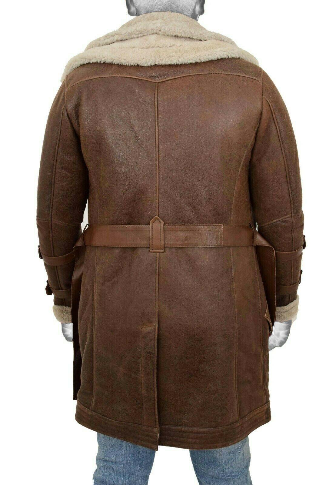 Spine Spark Men's Shearling Brown Duffle Coat Leather Jacket