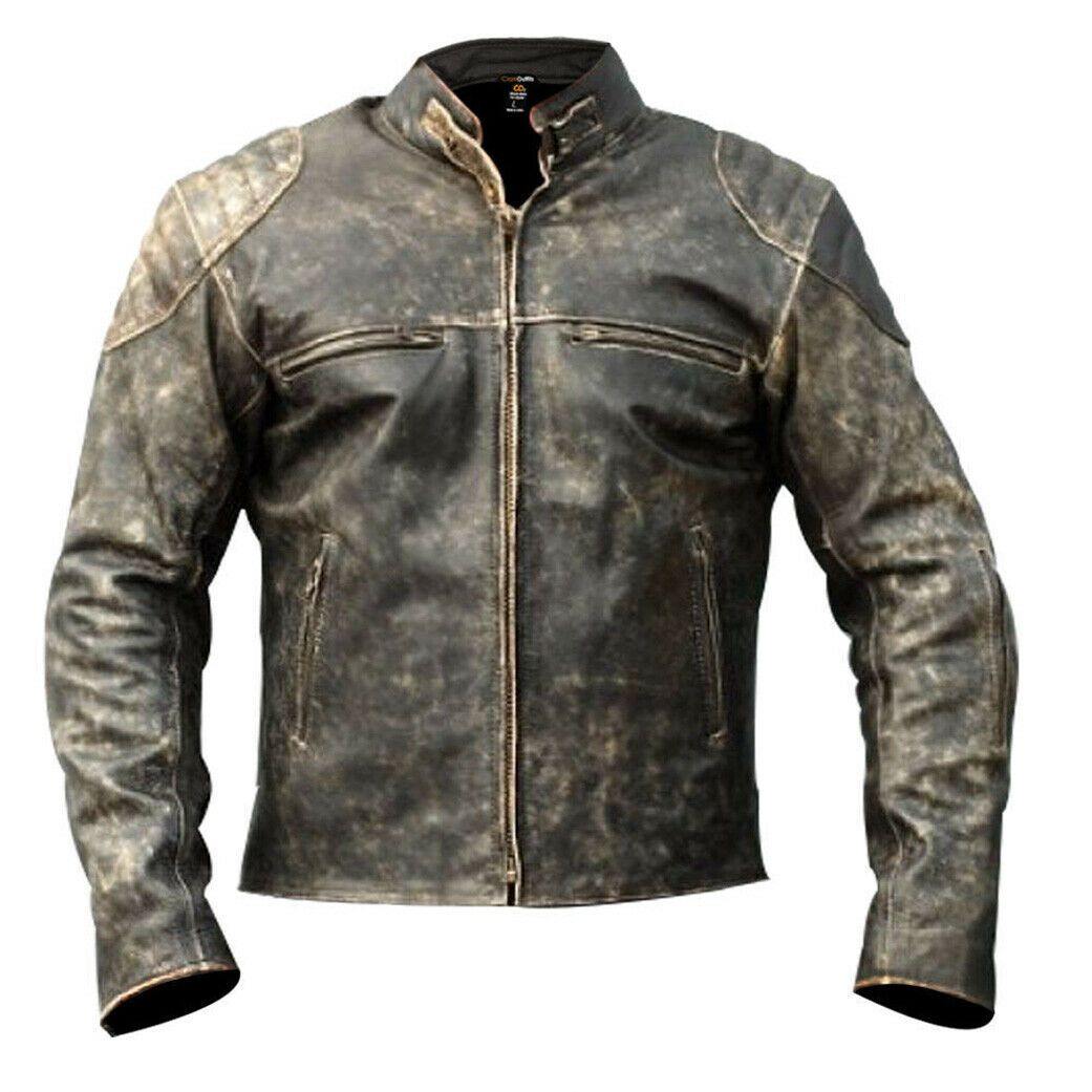 Spine Spark Men's Café Racer Motorbike Distressed Leather Jacket