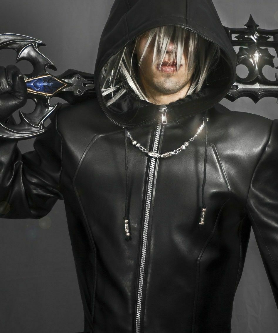 Spine Spark Organization 13 Game Enigma Black Leather Long Coat With Hood