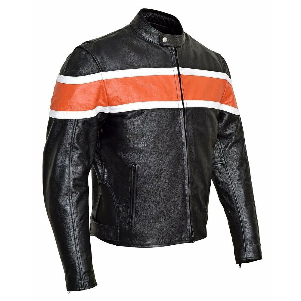 Spine Spark Men's Motorbike Black Orange Pure Leather Jacket