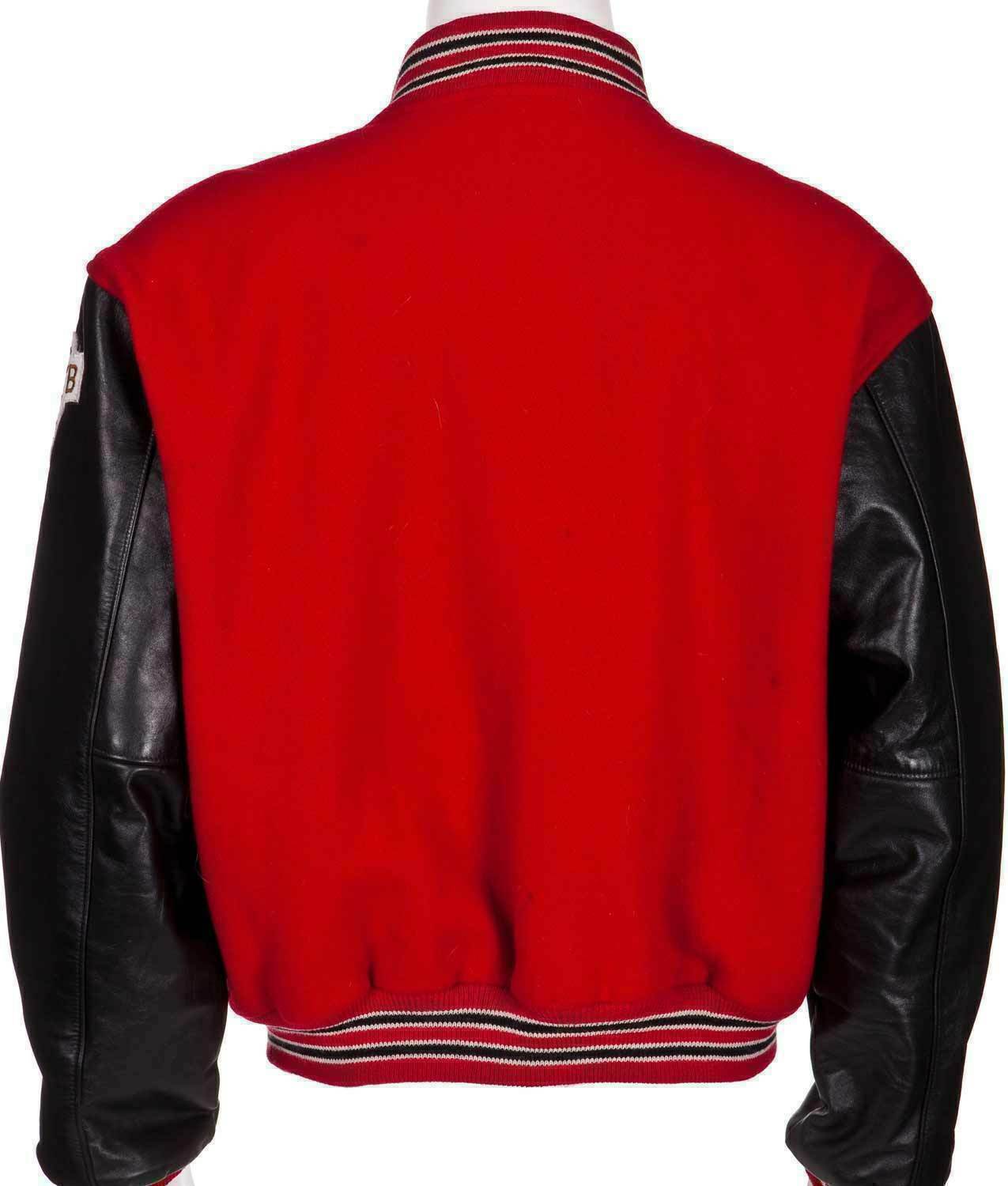 Rock Elvis In Concert Red Synthetic Wool Varsity Jacket Black Faux Leather Sleeves