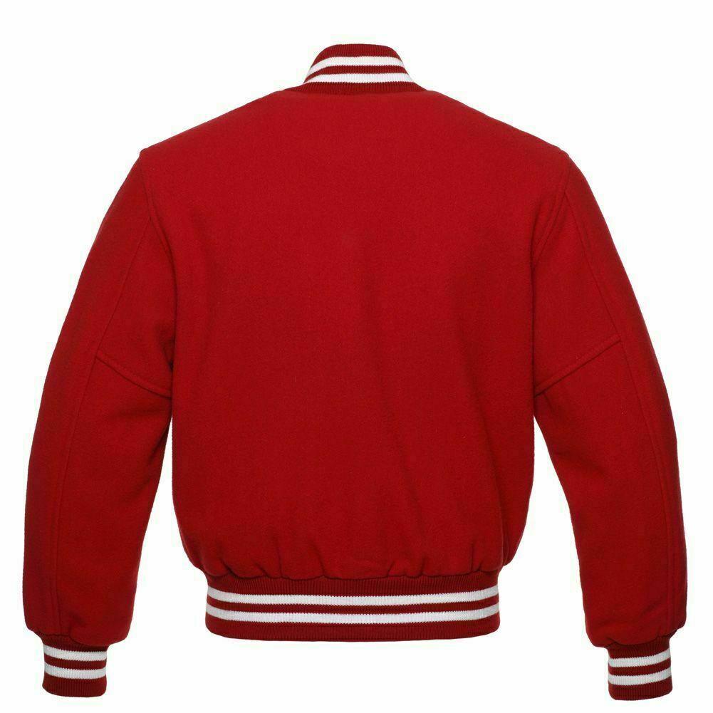 Spine Spark Red Full Wool Varsity Baseball Jacket White Rib
