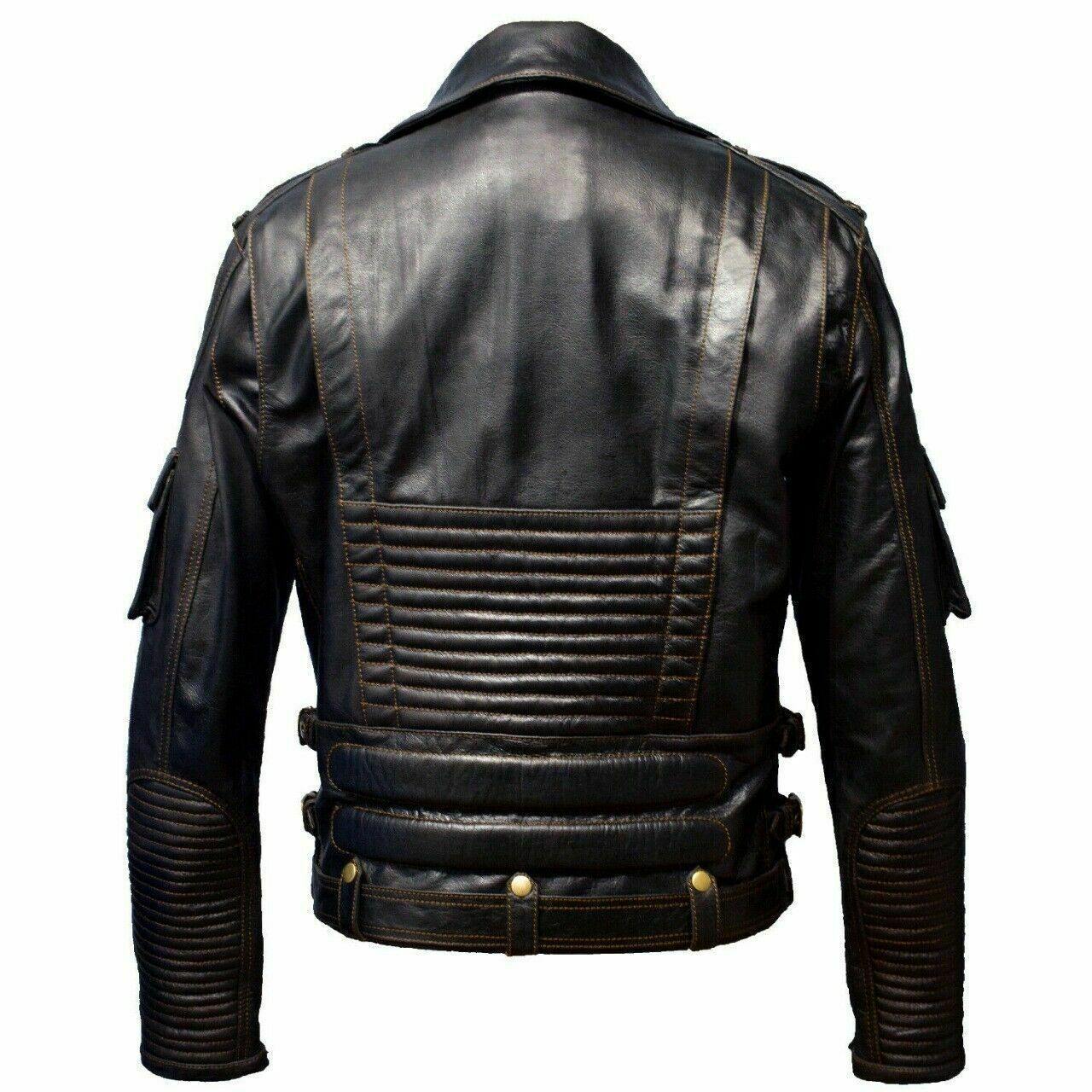 Spine Spark Men's Black Leather Brando Motorbike Riding Jacket
