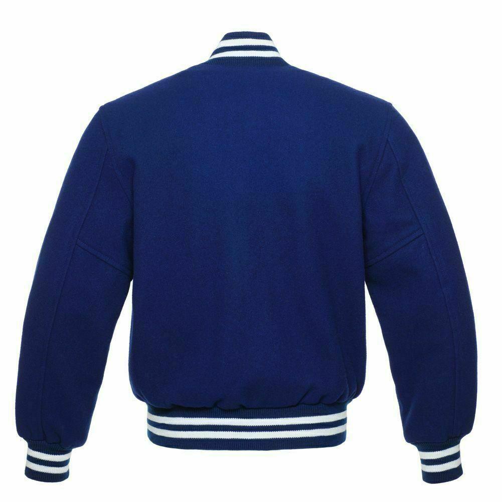 Spine Spark Royal Blue Full Wool Varsity Letterman Bomber Jacket