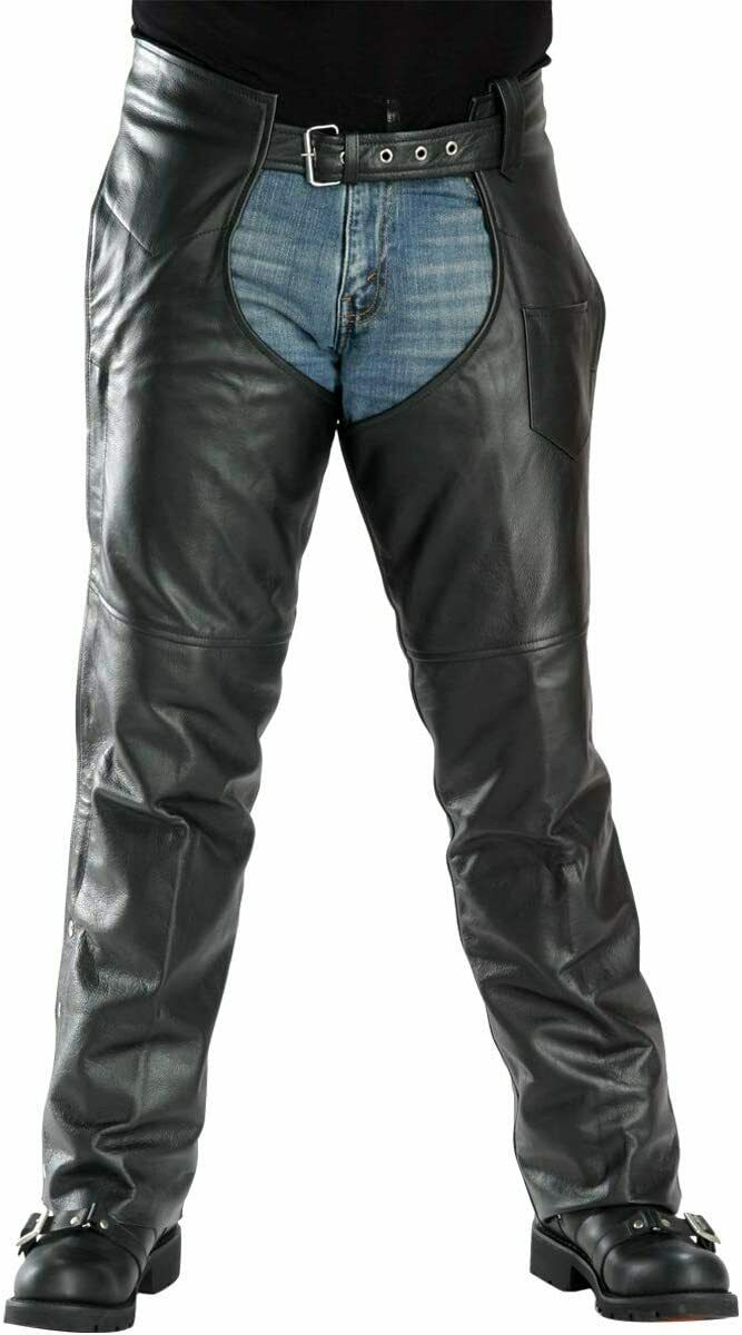 Spine Spark Men's Black Motorcycle Riding Leather Chap
