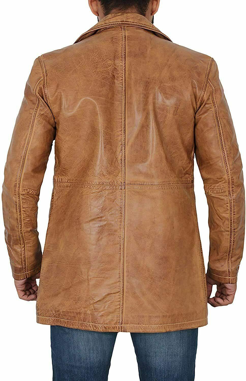 Spine Spark Men's Full Brown Leather Biker Style Coat Jacket