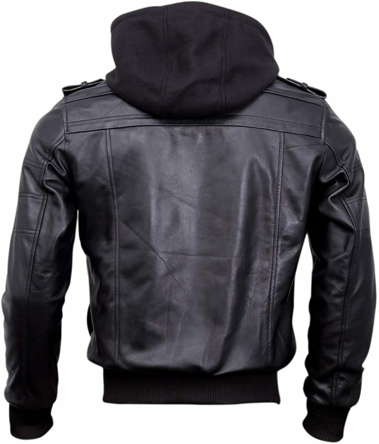 Spine Spark Men Motorbike Removable Hooded Jacket Black Leather