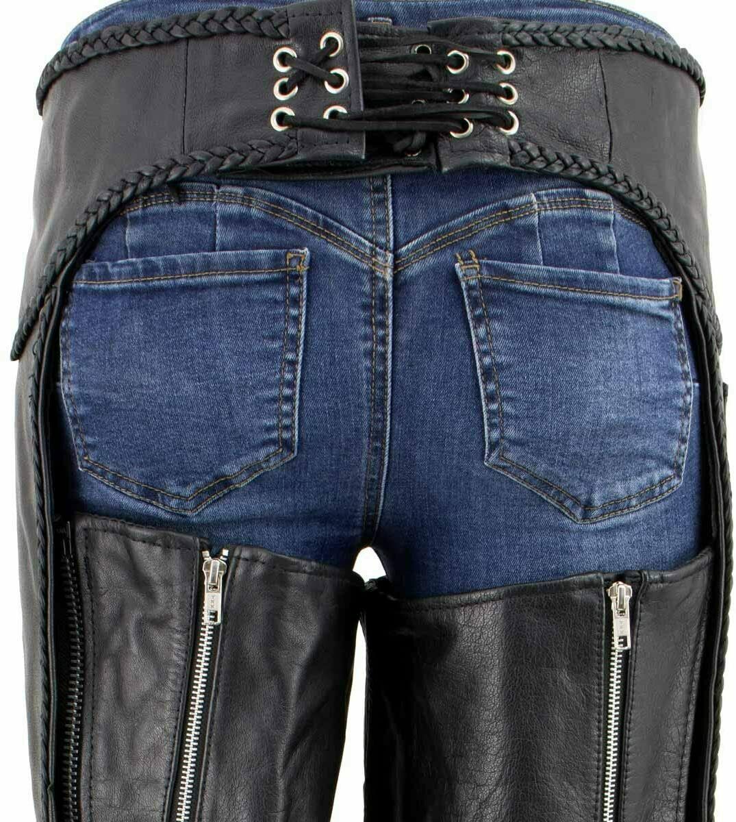 Spine Spark Ladies Black Pure Leather Motorbike Riding Chap