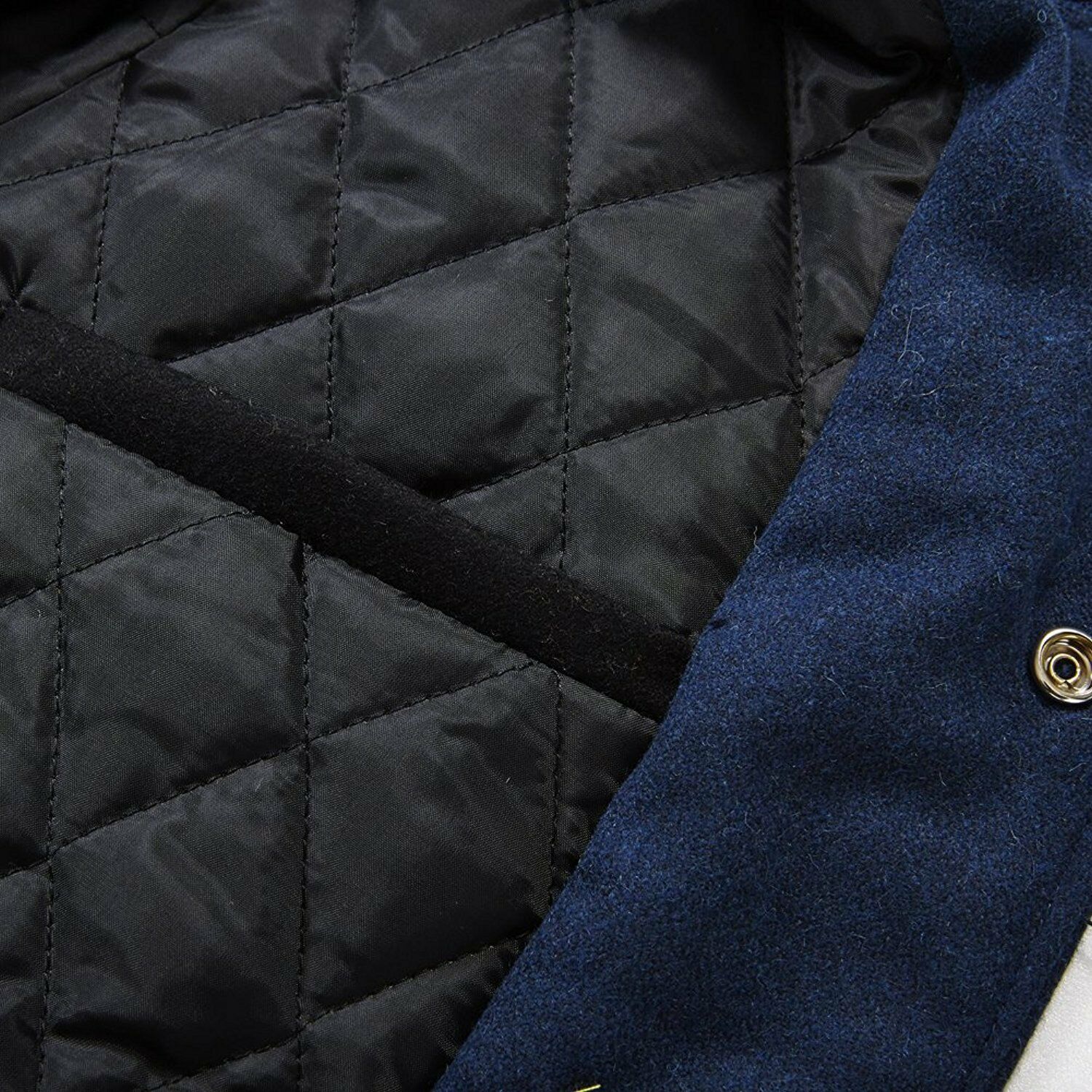 Spine Spark Navy Blue Wool Varsity Jacket Brown Leather Sleeves