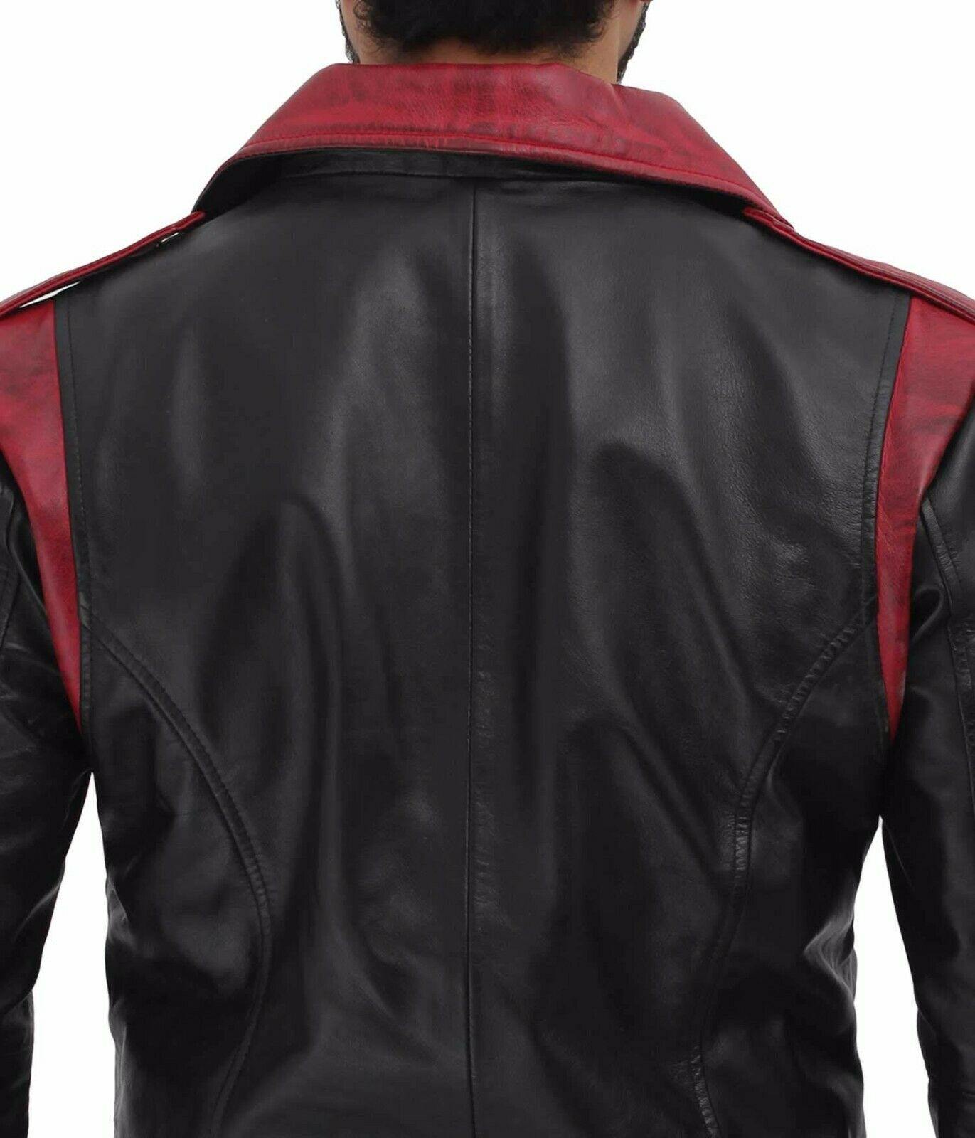Spine Spark Black Maroon Brando Style Biker Leather Jacket