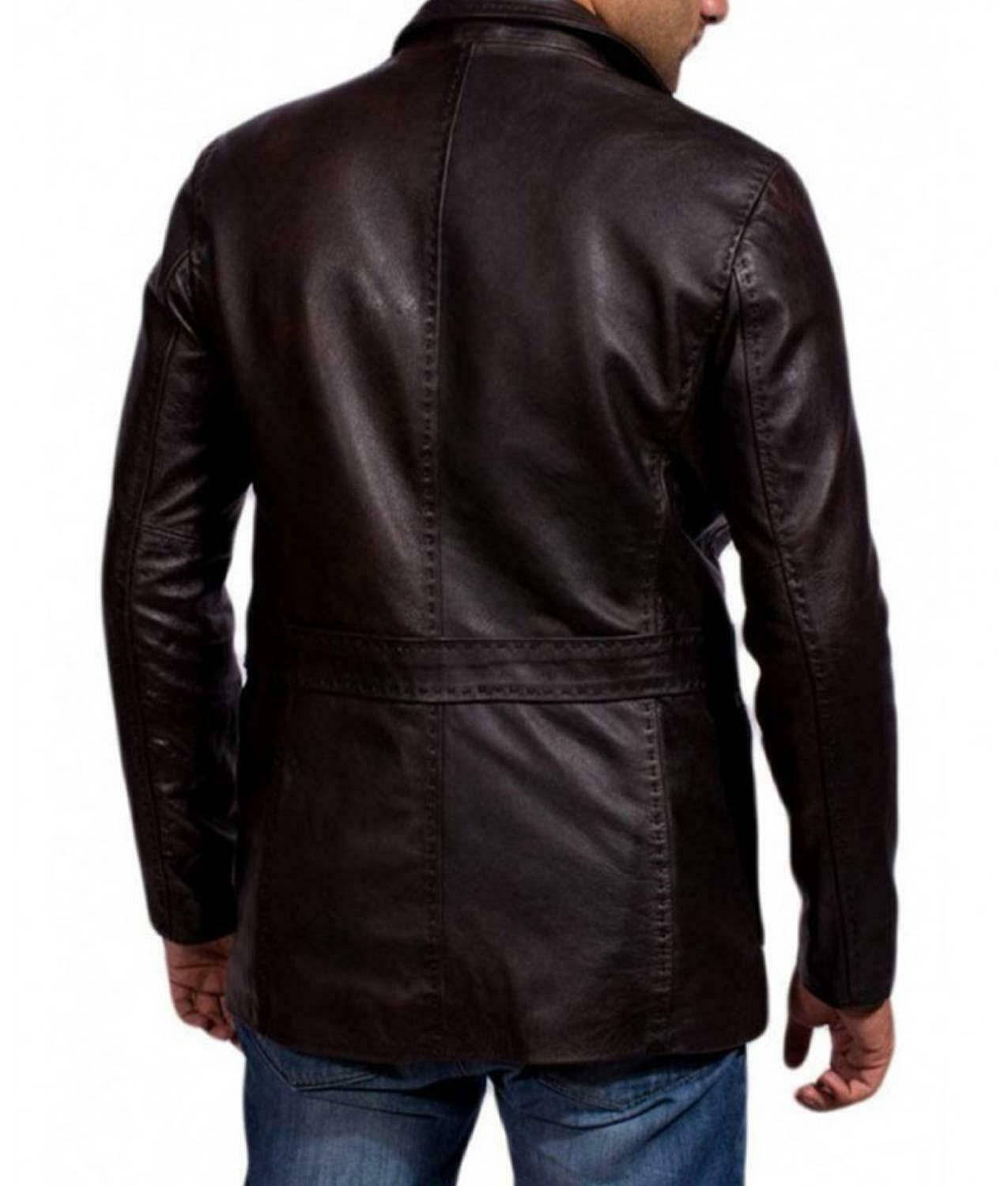Spine Spark Men Jason Statham Wild Card Black Leather Blazer Coat