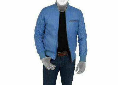 Spine Spark Men's Blue Classic Retro Bomber Leather Jacket